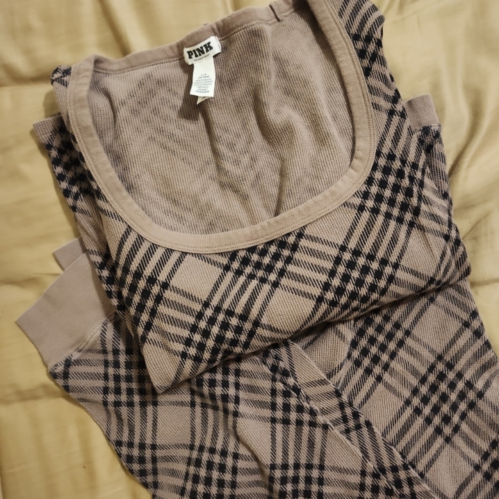 PINK Victoria's Secret Checkered Pajama Set - Black and Tan